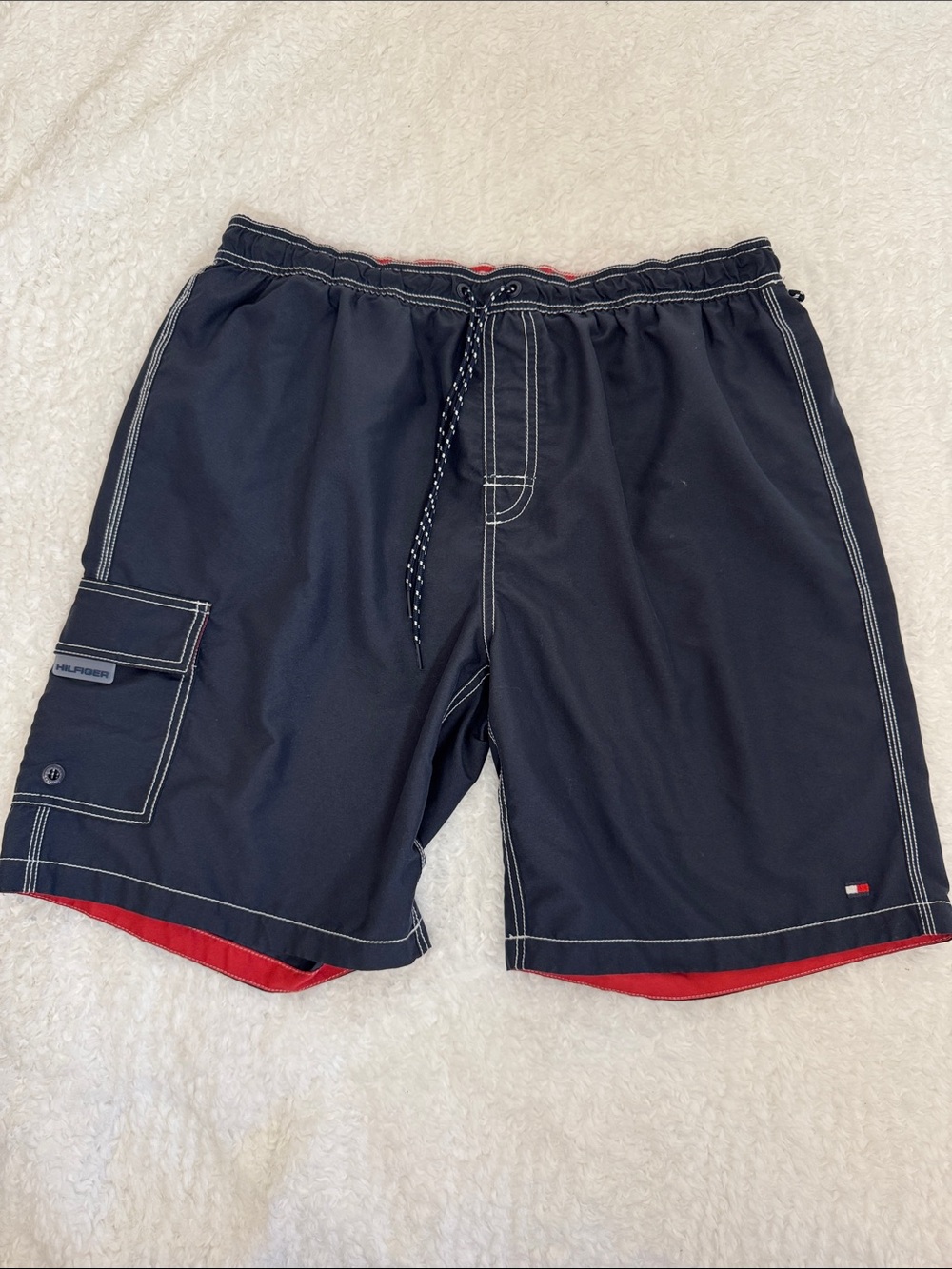 Tommy Hilfiger Navy Swim Board Shorts with Red Trim
